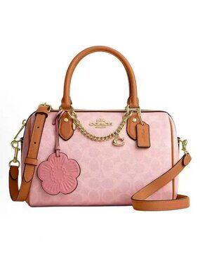 Coach Medium Rowan Satchel In Signature Canvas Powder Pink With Charms